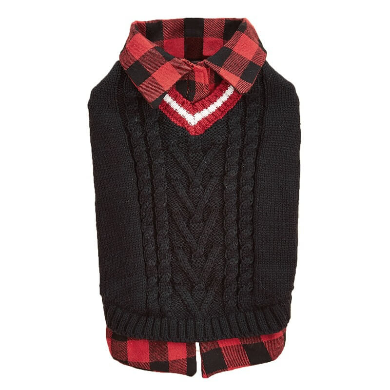 Plaid Collar Cable Knit Dog Sweater Vest – Warm & Stylish for Fall and Winter