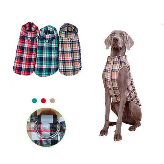 PlaidPaws Stylish Dog Vest – Warm, Padded & Walk-Ready