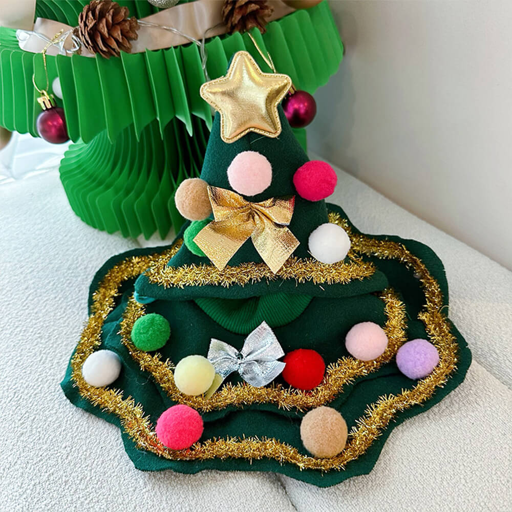 Festive Fur Baby Outfit - Christmas Tree Hat & Cloak Costume for Dogs & Cats