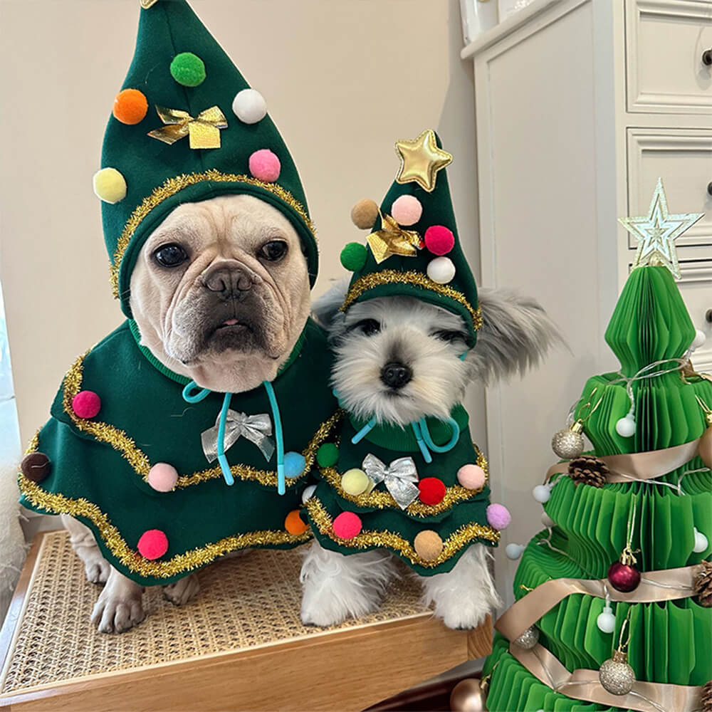 Festive Fur Baby Outfit - Christmas Tree Hat & Cloak Costume for Dogs & Cats