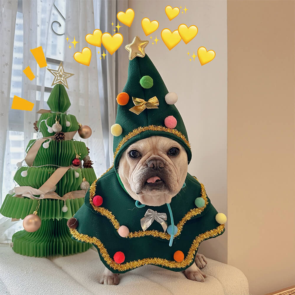 Festive Fur Baby Outfit - Christmas Tree Hat & Cloak Costume for Dogs & Cats