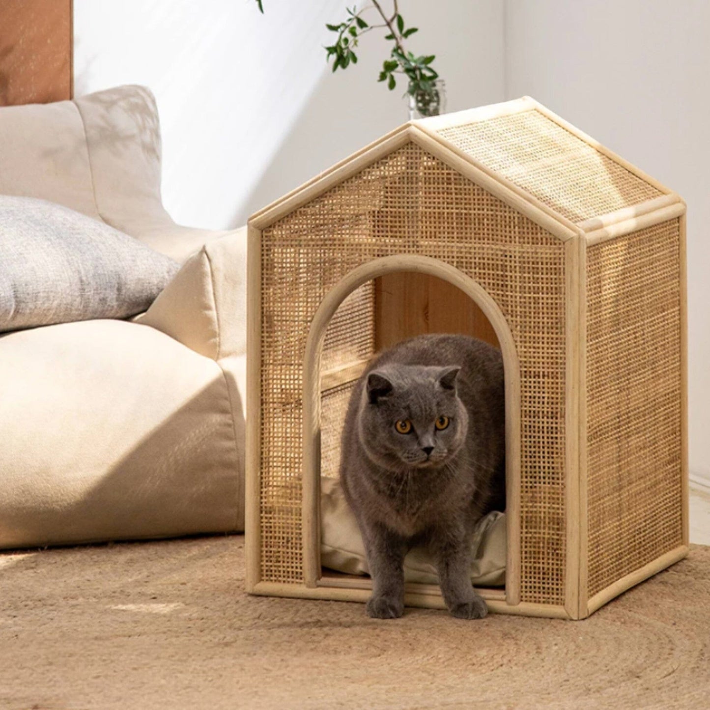 Purrfect Retreat: Handcrafted Rattan Elevated Cat Bed