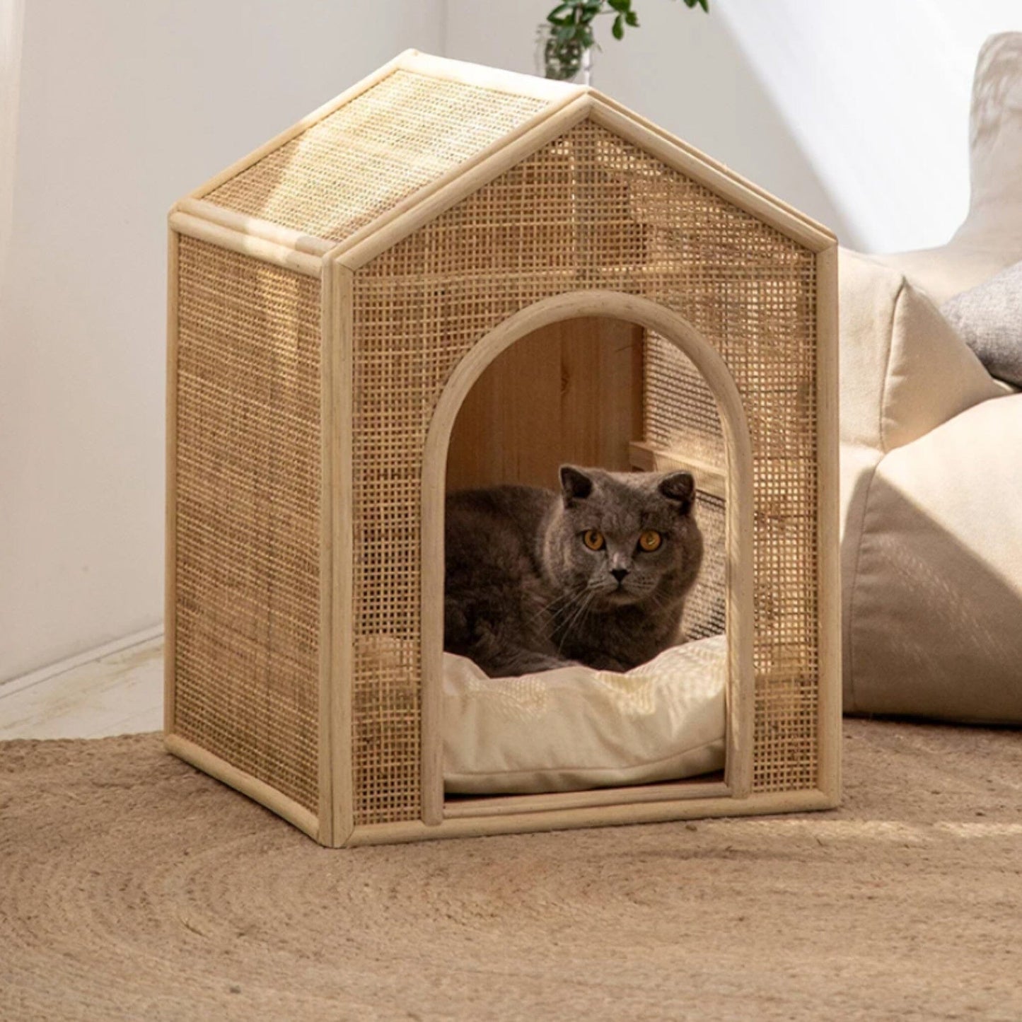 Purrfect Retreat: Handcrafted Rattan Elevated Cat Bed