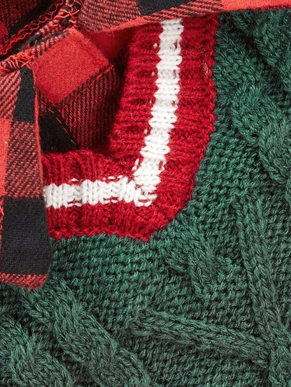 Plaid Collar Cable Knit Dog Sweater Vest – Warm & Stylish for Fall and Winter