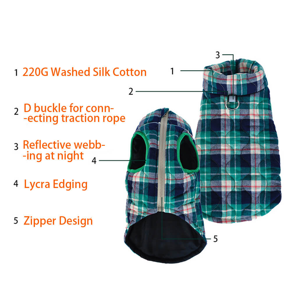PlaidPaws Stylish Dog Vest – Warm, Padded & Walk-Ready
