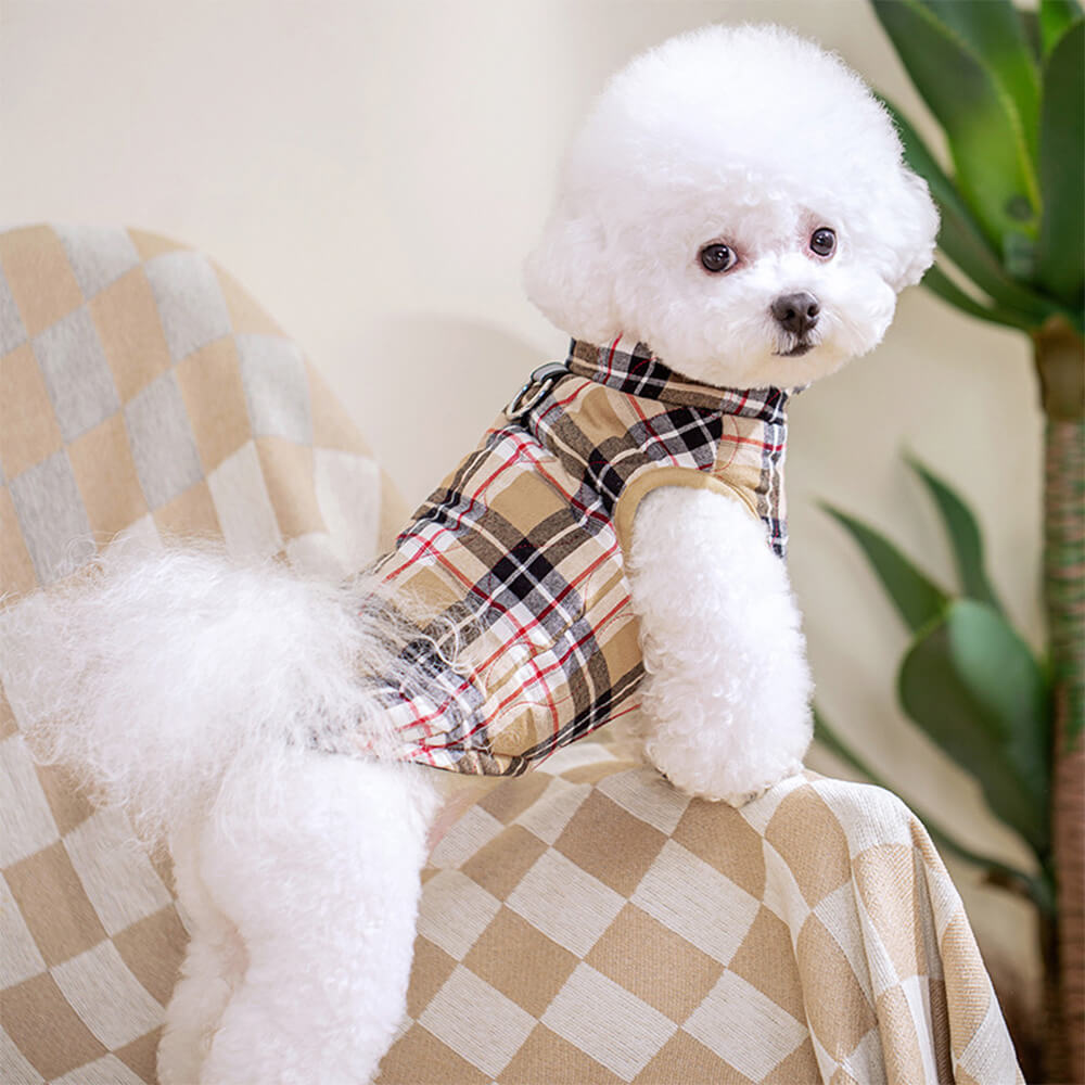 PlaidPaws Stylish Dog Vest – Warm, Padded & Walk-Ready