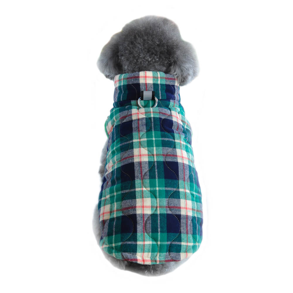 PlaidPaws Stylish Dog Vest – Warm, Padded & Walk-Ready