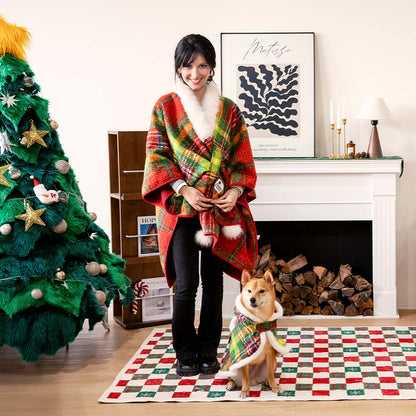 CozyBond™ Matching Plaid Poncho – Stylish Warmth for You & Your Pup