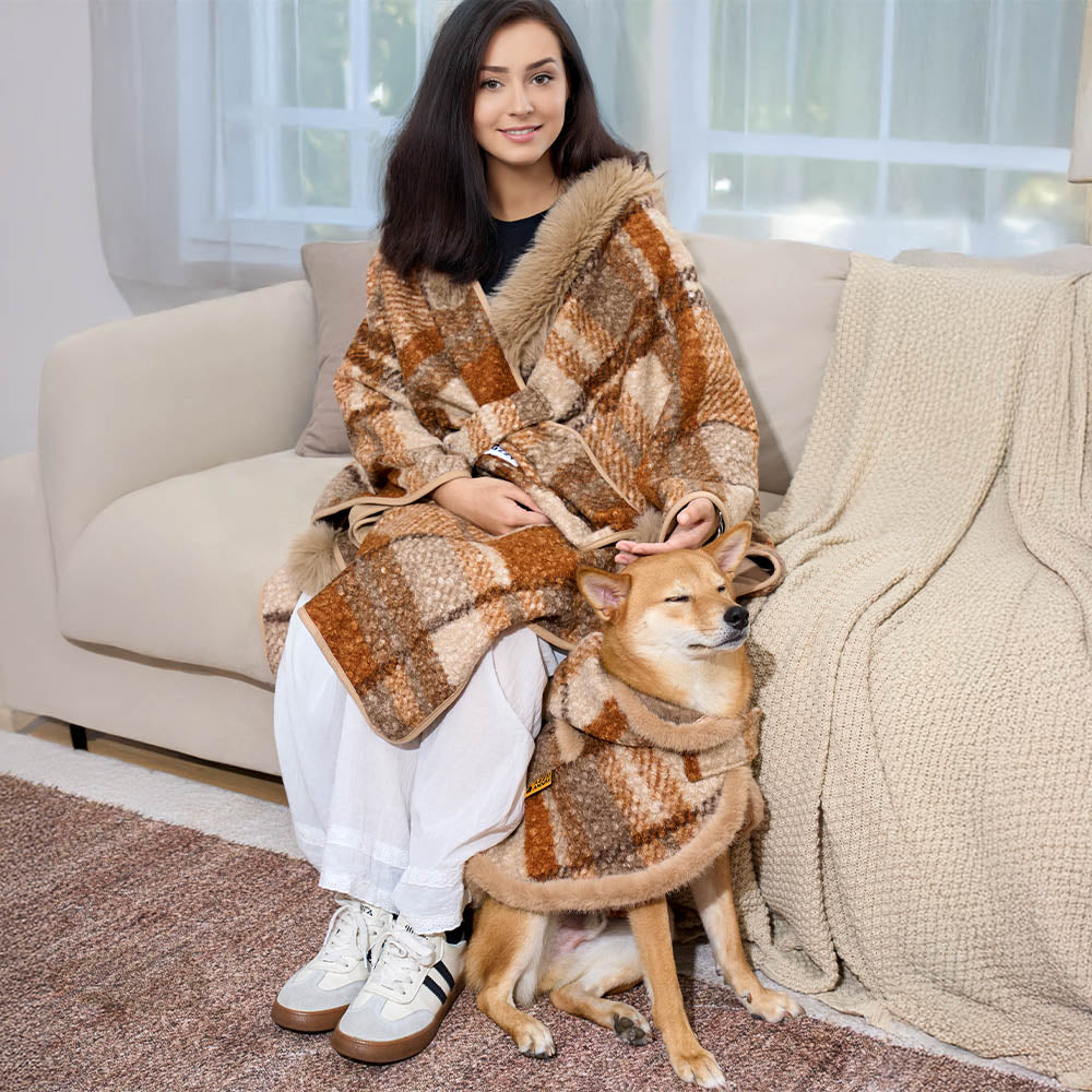 CozyBond™ Matching Plaid Poncho – Stylish Warmth for You & Your Pup