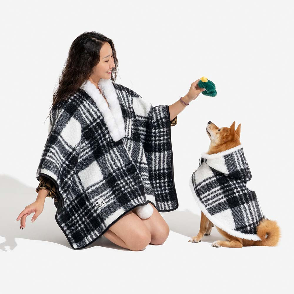 CozyBond™ Matching Plaid Poncho – Stylish Warmth for You & Your Pup