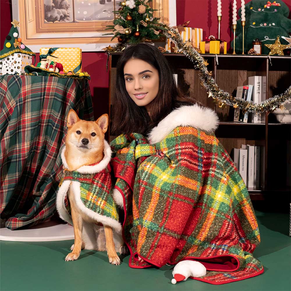 CozyBond™ Matching Plaid Poncho – Stylish Warmth for You & Your Pup