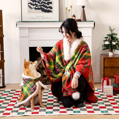 CozyBond™ Matching Plaid Poncho – Stylish Warmth for You & Your Pup