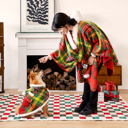 CozyBond™ Matching Plaid Poncho – Stylish Warmth for You & Your Pup