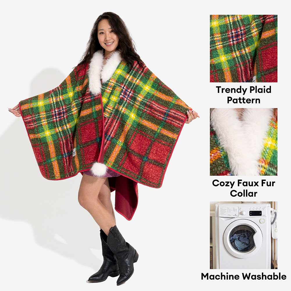 CozyBond™ Matching Plaid Poncho – Stylish Warmth for You & Your Pup