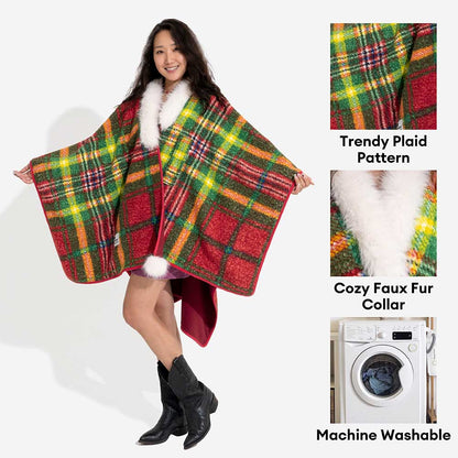 CozyBond™ Matching Plaid Poncho – Stylish Warmth for You & Your Pup