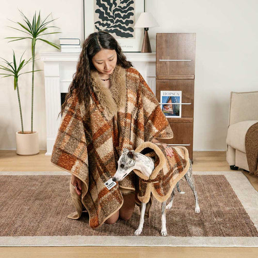 CozyBond™ Matching Plaid Poncho – Stylish Warmth for You & Your Pup