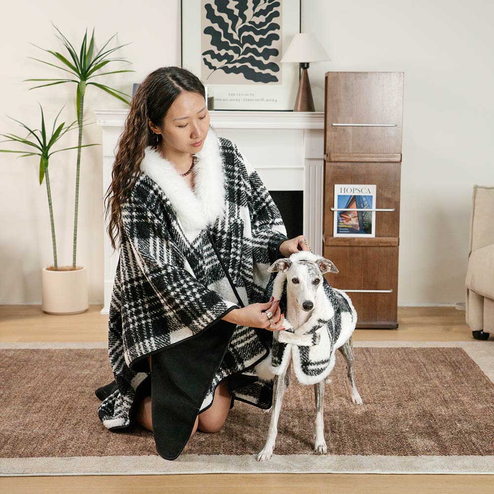 CozyBond™ Matching Plaid Poncho – Stylish Warmth for You & Your Pup