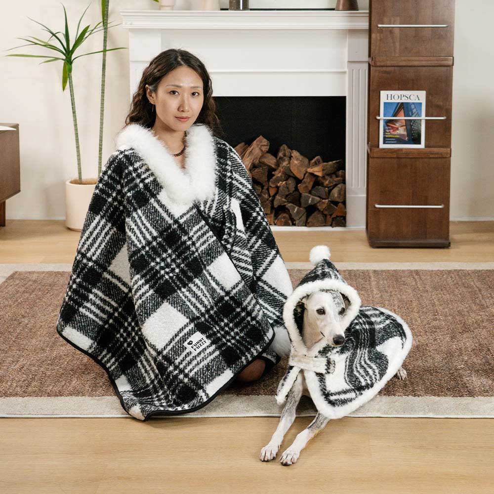 CozyBond™ Matching Plaid Poncho – Stylish Warmth for You & Your Pup