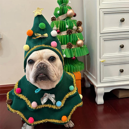 Festive Fur Baby Outfit - Christmas Tree Hat & Cloak Costume for Dogs & Cats