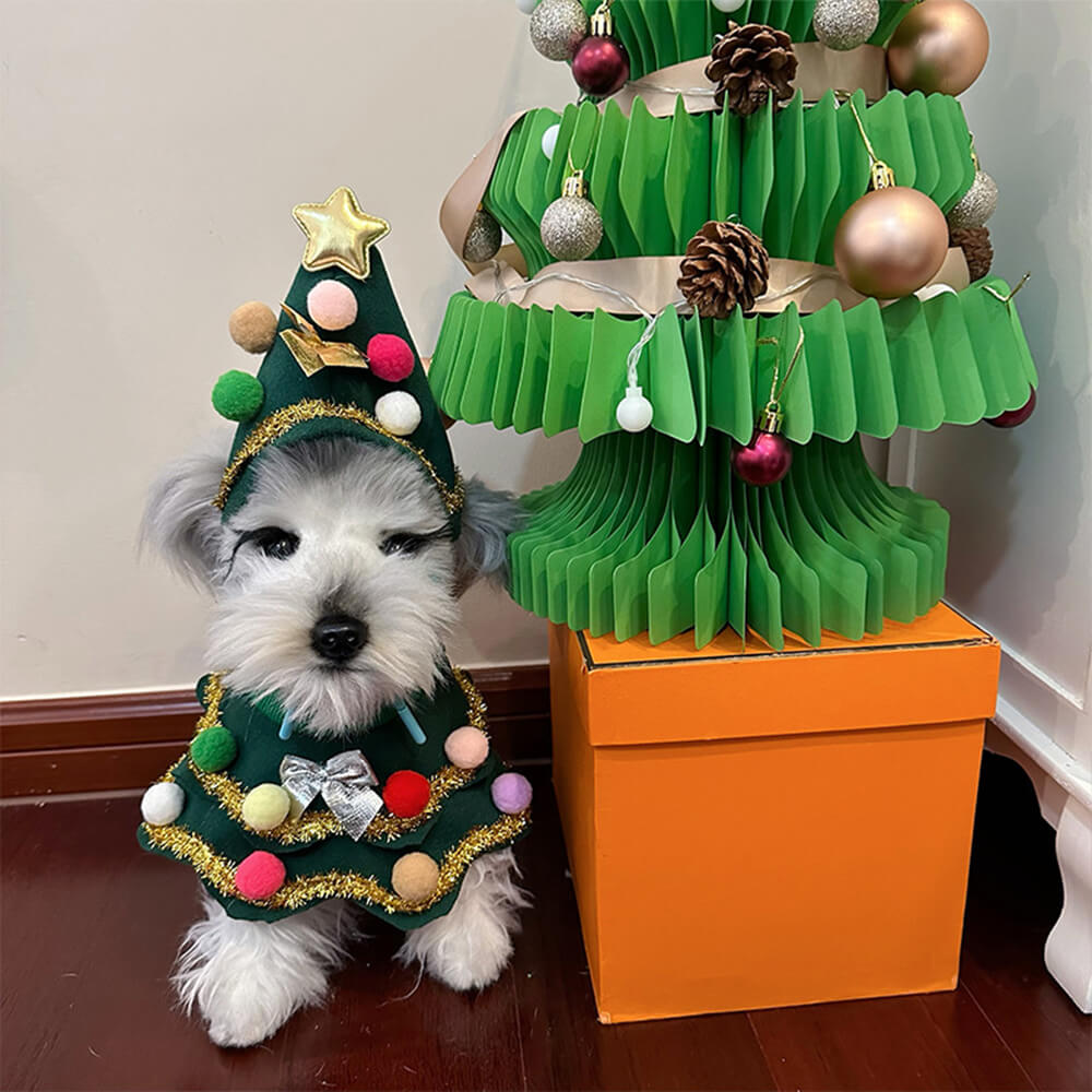 Festive Fur Baby Outfit - Christmas Tree Hat & Cloak Costume for Dogs & Cats