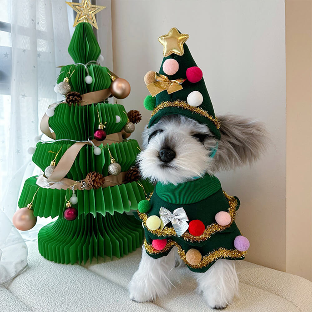 Festive Fur Baby Outfit - Christmas Tree Hat & Cloak Costume for Dogs & Cats