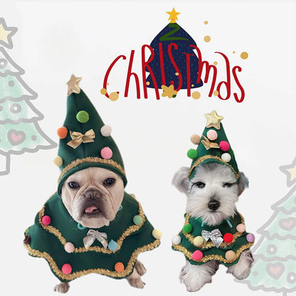 Festive Fur Baby Outfit - Christmas Tree Hat & Cloak Costume for Dogs & Cats