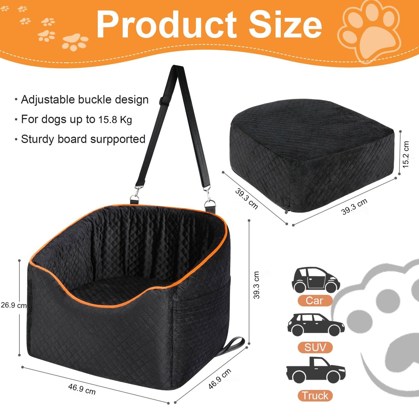 Pawsafe™ Elevated Dog Car Booster Seat – Secure & Comfortable Travel for Your Pup