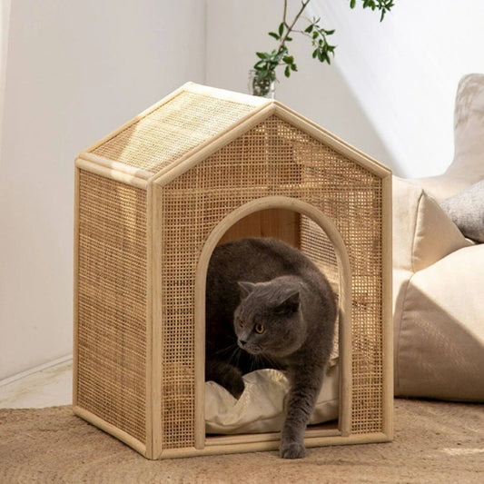 Purrfect Retreat: Handcrafted Rattan Elevated Cat Bed