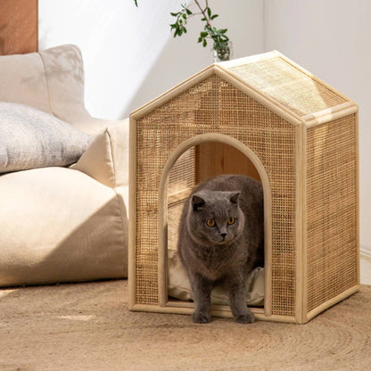 Purrfect Retreat: Handcrafted Rattan Elevated Cat Bed
