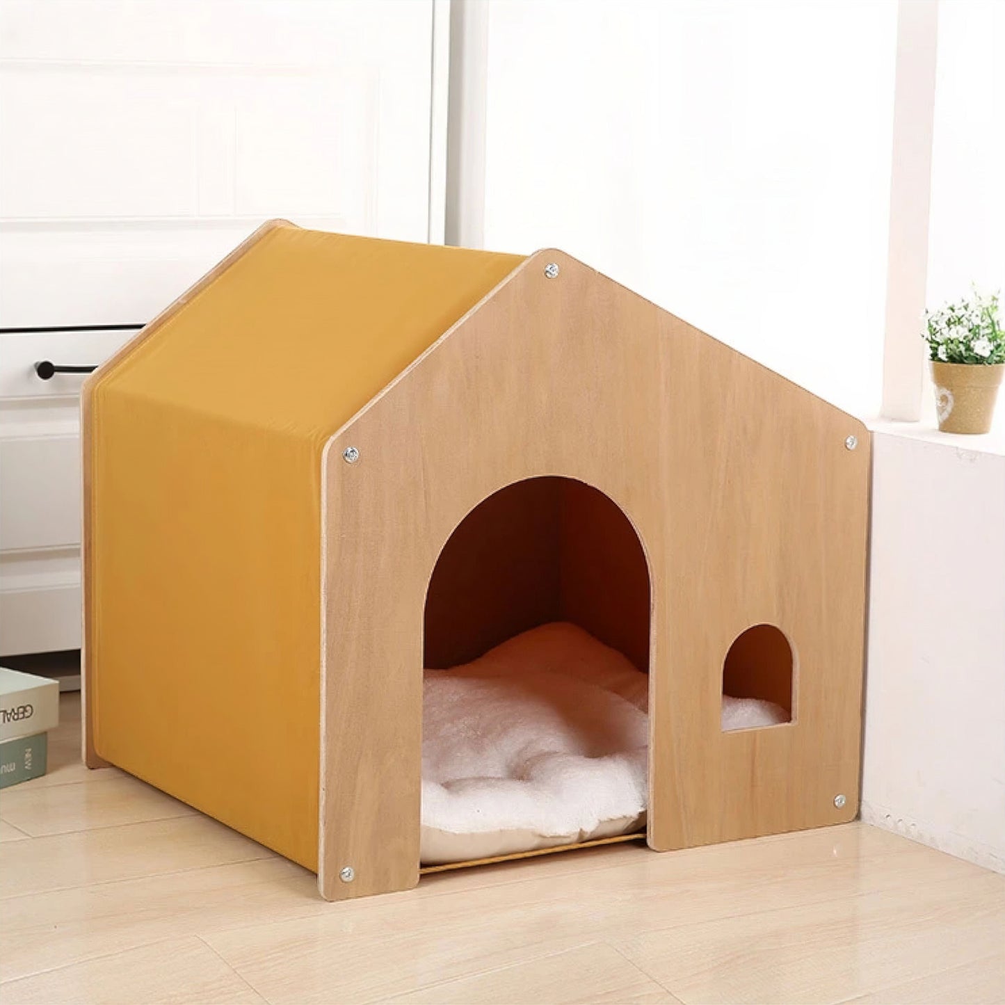 Purrfect Retreat: Modern Wooden Cat Bed