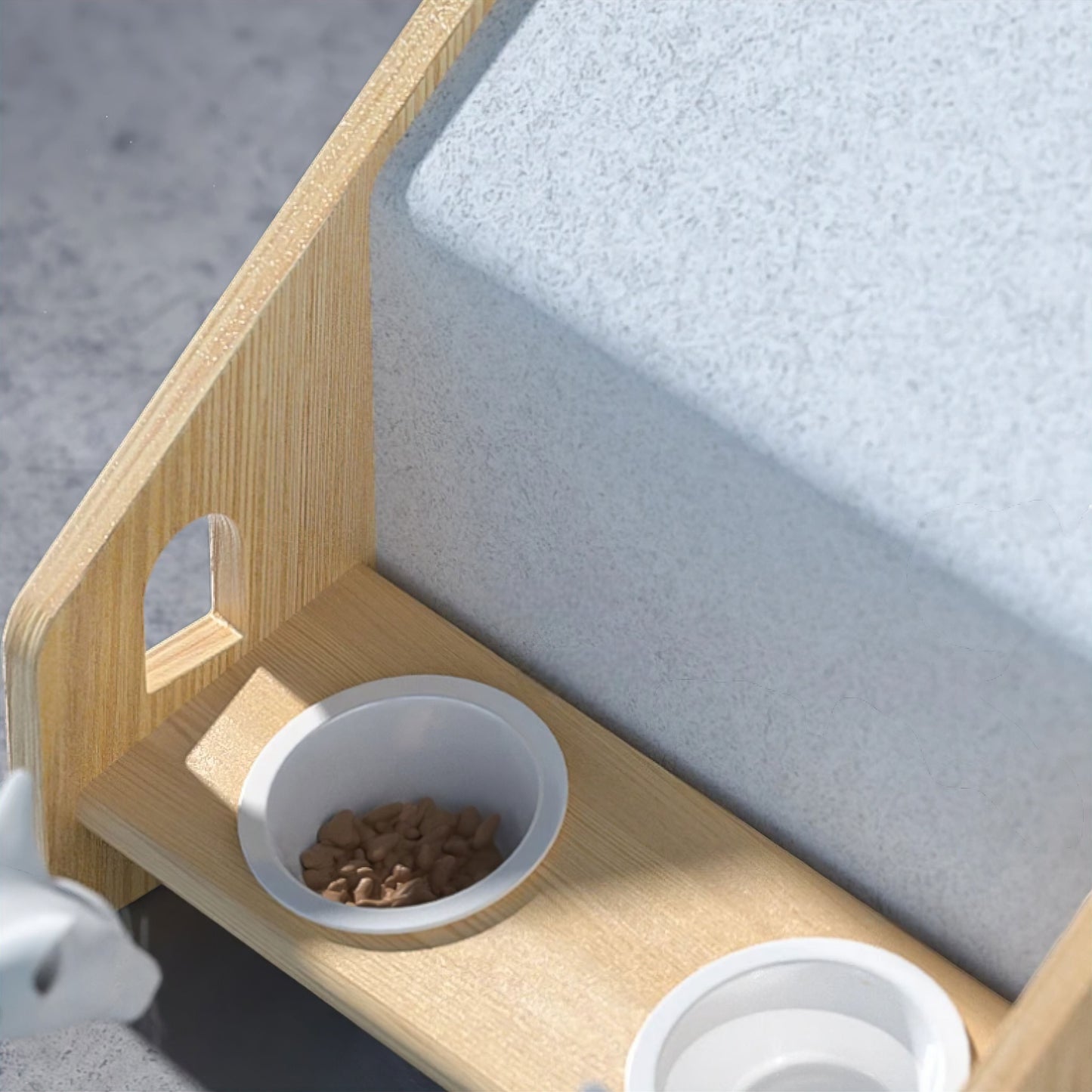 CozyPaws Haven: Wooden Pet House with Built-in Double Bowl Design