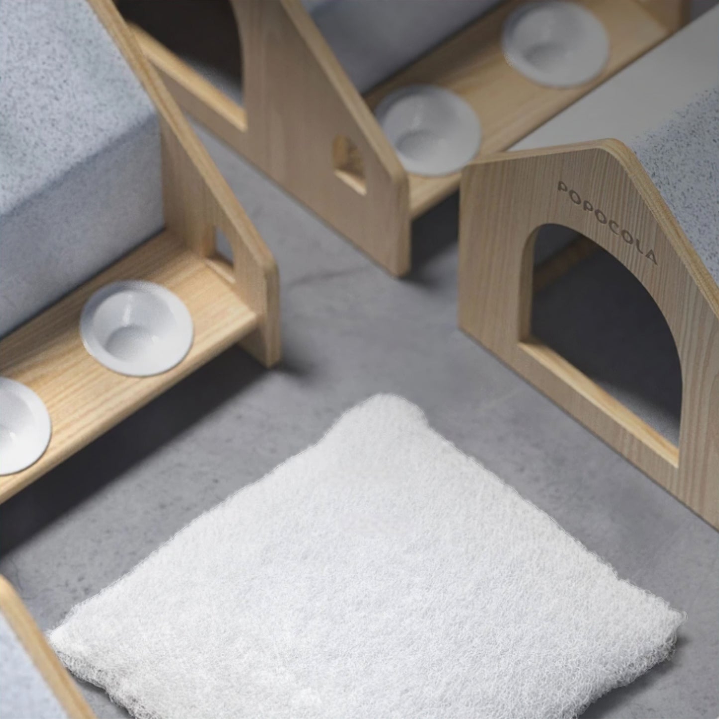 CozyPaws Haven: Wooden Pet House with Built-in Double Bowl Design