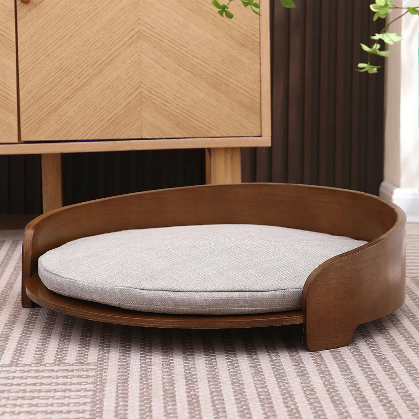 PawHaven - Modern Wooden Dog Bed with Comfy Cushion