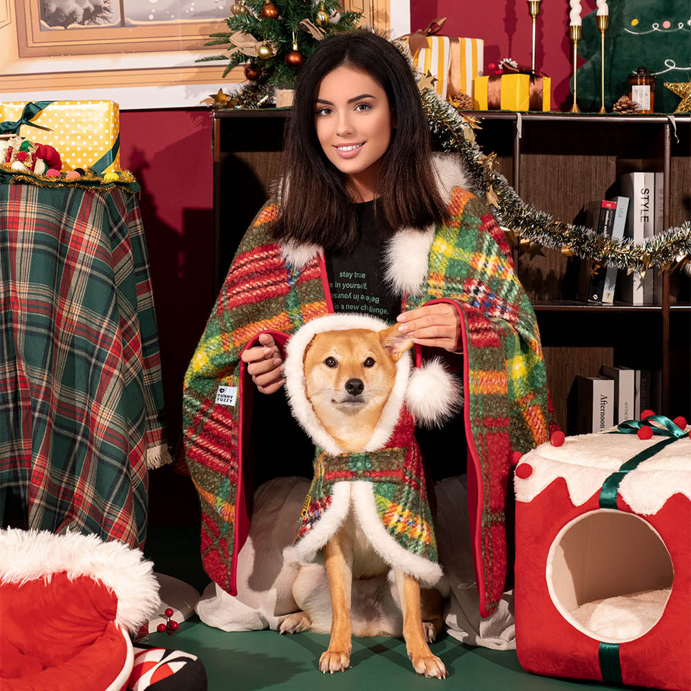 CozyBond™ Matching Plaid Poncho – Stylish Warmth for You & Your Pup